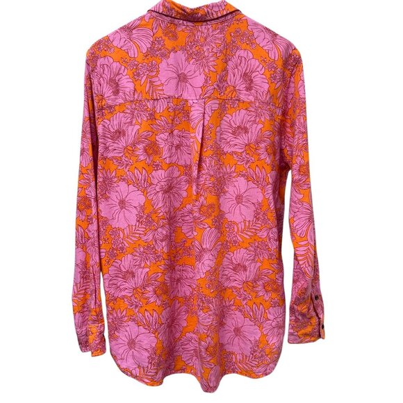 Universal Thread Womens Top Large Pink Orange Floral Linen Blend Button Up Shirt - Picture 3 of 11